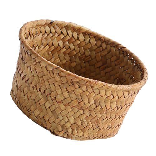 HOOTNEE Natural Seagrass Woven Storage Basket Desktop Bread Basket Sundries Basket Household Snack Container Retro Storage Basket Pantry Organization Baskets for Storage Khaki Seaweed