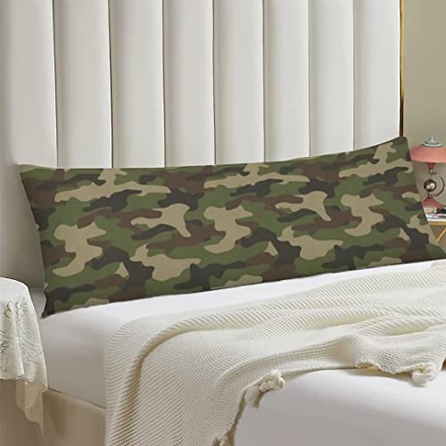 Military Camouflage Body Pillow Cover Army Green Camo Hunting Long Pillow Case With Zipper Decorative Large Bedding Pillowcase Farmhouse Cushion Covers For Bedroom,Couch,Sofa,Home Gifts 20"X54" #TOP2