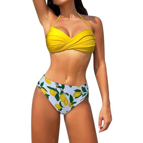riou Bikinis Mujer 2024 Estilo Brasileño con Braga Alta Malla Rayas Vikinis Baratas Bohemio Dividido BañAdores Sujetador y Braguitas Bikini Sets Verano Viajes Playa La Natacion S XXL