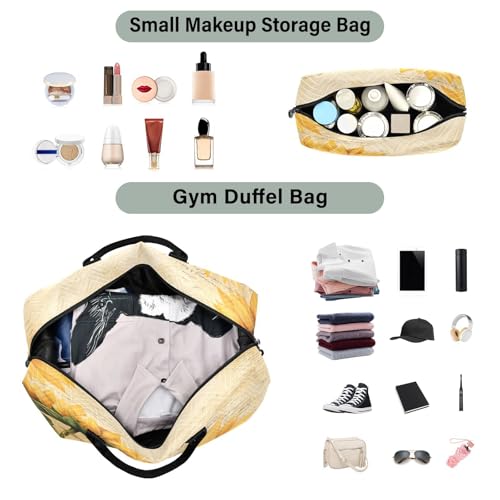 Retro Sunflower Travel Duffel Bag Large Capacity Weekender Bag with Toiletry Bag Detachable Shoulder Strap Travel Tote Bag for Women4