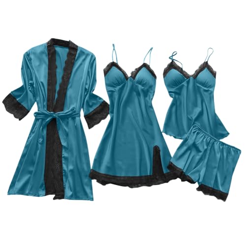 Pyjama en satin avec soutien-gorge intégré : le confort d'un ensemble 5 pièces turquoise 3XL