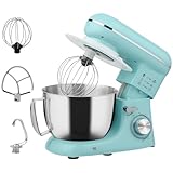 HOMCOM Stand Mixer, 4.5L Food Mixer for Baking, 6 Speeds and Pulse Setting, 1300W Cake Electric Whisk with Dough Hook, Whisk, Stainless Steel Bowl, Splash Guard, Beater, Blue