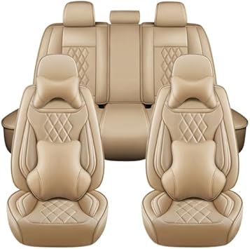 5 Seat Cover for Jeep Compass 2007-2024,Napa Leather Car Seat Covers,Waterproof Soft Car Seat Covers,Airbag Compatible Seat ProtectorDeluxe Beige