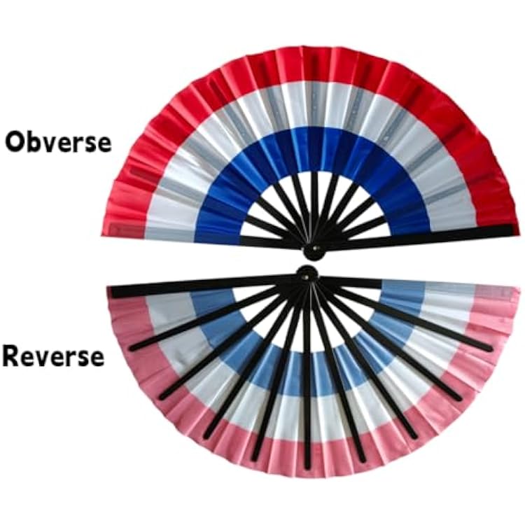 Dutch Flag Fan 13 inch Large - Vibrant Color Durable Polyester Netherlands Hand Fan Folding with Plastic Frame- for Soccer Games, Kingsday & Summer Events. (The Netherlands, 13x25 INCH)