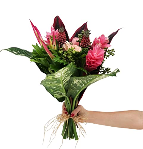 BloomsyBox: Tropical Bouquet Pink Paradise with Pink Loofah, Pink Tropical Flowers, and Lush Tropical Greenery | Fresh Cut Flowers, Hand-Tied, Farm Fresh Bouquet | Perfect for weddings,anniversary etc - Thumbnail 3