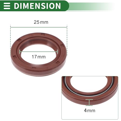 HEROFFIX Universelle Öldichtung TC Doppellippe W Stahlfeder Dichtungsring Rotierende Wellendichtung 17x25x4mm Hochdruck FKM Gummi Braun 5 Stück