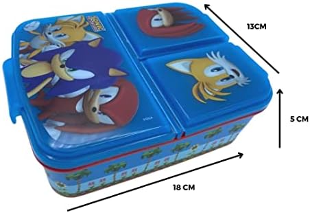 Stor | Sandwich Box Sonic, Tails y Knuckles - Kid's Sandwich Box for School with Three Compartiment - Rectangular Lunch Box - Lunch and Snack - 6,7x16,5x19,5 CM - 150GR