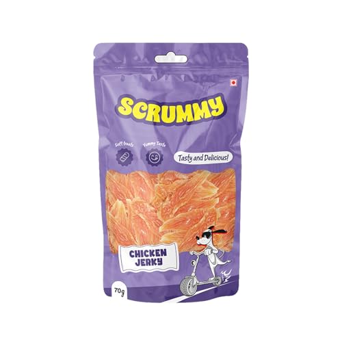 Image of Scrummy Chicken Jerky Dog Treats, 70g (Pack of 3) Soft & Tasty Training Snacks | High Protein, Easy to Digest, Healthy Rewards for Puppies & Adult Dogs