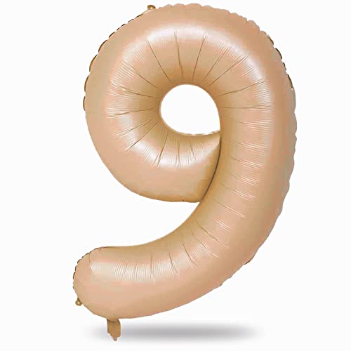 image for Lingqiang Nude Number 9 Balloons, 40 Inch Neutral 9th Birthday Foil Ba
