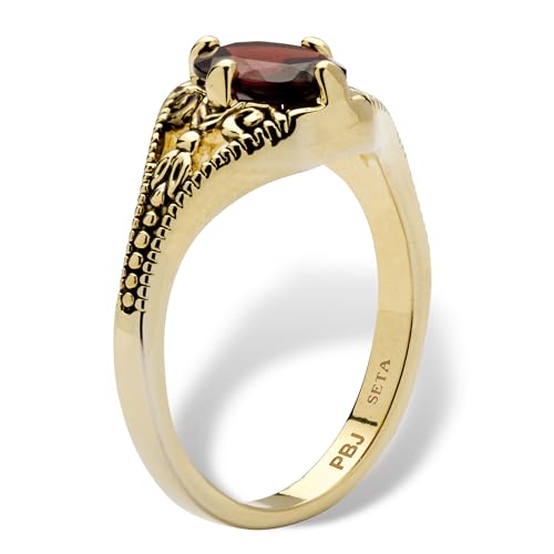PalmBeach Yellow Gold-plated Antiqued Oval Cut Genuine Red Garnet Vintage Style Ring Sizes 5-10 Size 9 - Thumbnail 2