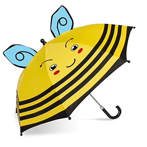 Shedrain Kids Umbrella For Girls & Boys - Pinch-Proof, Easy Grip Handle - Compact Children's School & Travel Umbrella With Large 38" Dome, Heavy Duty Steel Shaft & Fiberglass Ribs (Bumble Bee) #TOP24