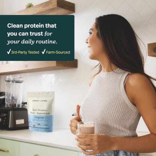 Image of Sprout Living Plant Based Protein & Superfoods Powder, Original, Unflavored | Organic Protein Powder, Vegan, Non Dairy, Non-GMO, Gluten Free, Sugar Free, Perfect Keto Drink Mix (2 lb)