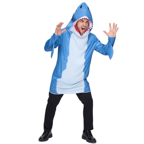 Spooktacular Creations Herren Hai-Kostüm für Halloween-Kostümparty für Erwachsene, Hai-Outfits, Tier-Mottoparty, Cosplay-Party(Blau, S)