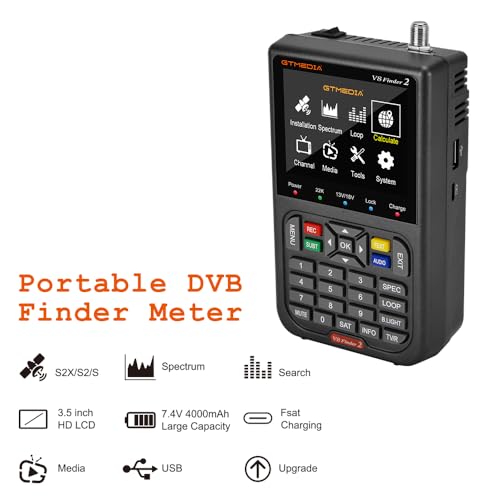 Image of GT MEDIA V8 Finder2 Satellite Finder Digital FTA DVB-S /S2 /S2X Signal Measuring Meter Detector Receiver LCD Screen for Adjusting Sat TV Dish with Backpack(Gray)