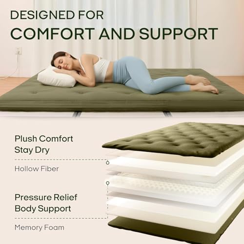 Image of ZonLi Japanese Floor Futon Mattress Full Size 75 inchx 54 inch, 100% Cotton Cover 2.5'' Thicken Tatami Mattress, Foldable Sleeping Pad, Portable Dormitory Tatami Mat, Roll Up Floor Lounger Bed for Adult
