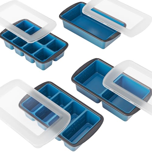 Image of GORCI Silicone Soup Freezer Trays with Lids - 4 Pack, cup, 1 cup, 2 cup and 4 cup - Perfect Portion Control for Broth, Sauce & Meal Prep ,100% Platinum Silicone BPA-Free, Flexible, Dishwasher Safe