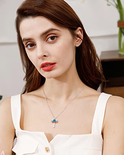 Theceros Sterling Silver Cross Necklace For Women, Angel Wings 18K Gold Plated Birthstone Necklaces, Personalized Jewelry Gift For Women Wife Girlfriend Her #TOP5