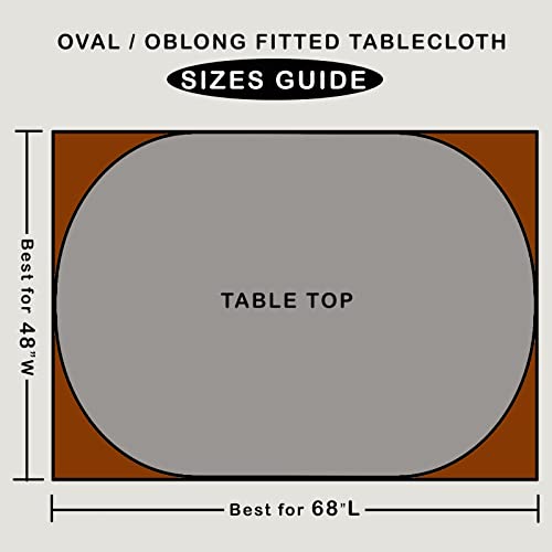 Liberecoo Oval Tablecloth Vinyl Fitted Elastic Edge With Flannel Backing -White Marble Pattern - Waterproof Wipeable Table Cover -Fits Tables Up To 48" W X 68" L #TOP1