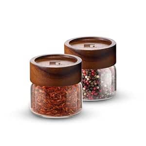Buy Bergner Acadia Borosilicate Glass Jars with Solid Wood Lid, Set of