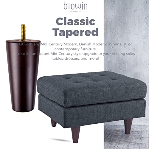 Image of 10 inch Solid Wood Furniture Legs, 4Pcs Mid-Century Modern Walnut Wooden Replacement Feet with Threaded 5 /16'' Hanger Bolts & Mounting Plate & Screws for Sofa Couch Armchair Cabinet TV Stand