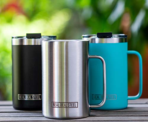 Stainless Steel Vacuum Insulated Mugs: 20 oz Large Double Wall Coffee Mug, Set of 2 with Lid and Handle, Camping Mug that Keeps Coffee Hot, Beer Mug that Keeps Beer Cold (Stainless Steel)