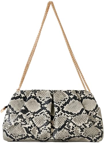 ChrisWish Women's Dressy Evening Bag Ruched PU Leather Clutch Purse with Detachable Metal Chain, Crossbody Shoulder Bag for Party Wedding(Snakeskin) — view 3