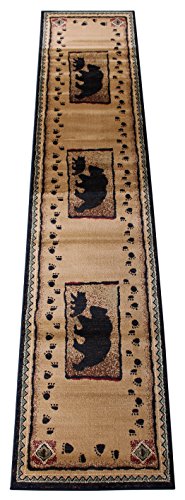Cabin Lodge Long Runner Area Rug With Bear And Cub Image (2 Feet 4 Inch X 10 Feet 10 Inch) Runner #TOP7