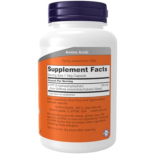 Image of NOW Supplements, 5-HTP (5-hydroxytryptophan) 100 mg, Neurotransmitter Support*, 120 Veg Capsules