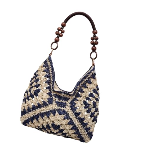Shntig Sacs en paille pour femme - Sac de voyage en paille - Sac d'été tissé à la main - Sac à main tissé à bandoulière, Noir