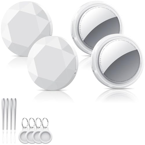Air Tracker Tag Schlüsselfinder 4er Pack, Koffer Tracker Kompatibel mit Apple Wo ist? APP (Nur iOS), Bluetooth Key Finder für Gepäck/Taschen/Brieftasche, Smart KeyFinder, Austauschbarer Akku, Weiß