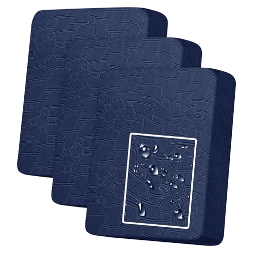 MAXIJIN Waterproof Couch Cushion Covers Individual Sofa Seat Cushion Cover Stretch Sectional Sofa Slipcovers with Elastic Bottom for Dogs Pets (3 Pieces for Seat or Backrest, Navy Blue)