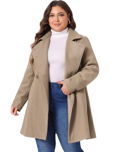 Agnes Orinda Women's Plus Size Coat A-Line Peter Pan Collar Double Breasted Fall Winter Peacoat