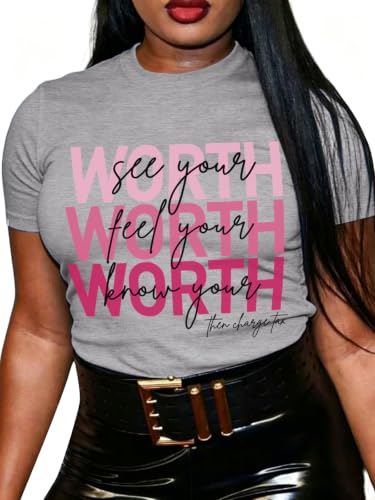Women's Graphic T Shirts Casual Funny Printed Short Sleeve Undershirts Crewneck Summer Shirts for Women (WOR-LGY,S)