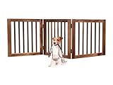 TabaGo Acacia Wood 3-Panel Freestanding Pet Gate – Retractable Folding Indoor Dog Fence, Modern Wooden Barrier for Doorways, Stairs & Hallways (24” Height, Expands to 60”) (24' H x 60' W)