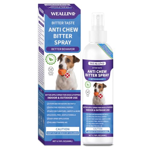 WEALLIN Bitter Dog Spray 200ml Bitter Apple Dog Spray Anti Chew Spray for Dogs Behavior Training Aid Dog Repellent Spray Stops Chewing Biting & Licking Protects Furniture for Indoor & Outdoor Use