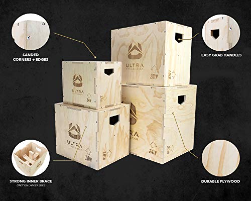 Ultra Fitness Wood Plyo Box - 3-In-1 Wood Plyo Box For Jump, Mma Training, Plyometrics (Small Size: 16" X 14" X 12") #TOP3