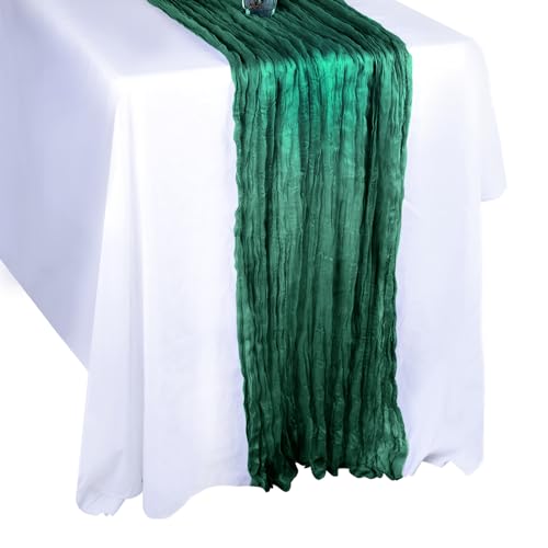 MIAHART Cheesecloth Table Runner,35"x120"Cheesecloth Gauze Table Runner Boho Cheese Cloths Table Runners for Wedding, Party, Birthday Décor (1, Emerald Green)