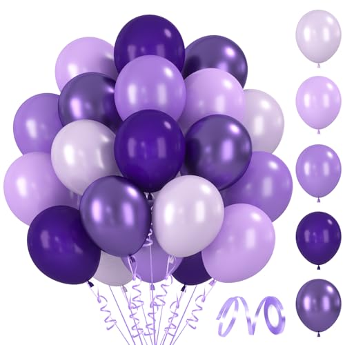 BlooMoo 60 Pièces Ballons Violet, 12 Pouces Latex Ballon Violet Foncé et Clair, Ballons Metalliques, pour Anniversaire Mariage Décoration de Fête