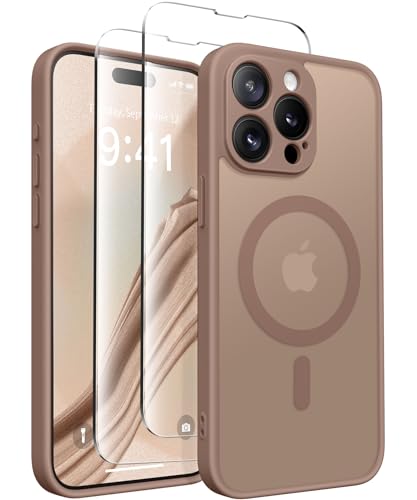 Image of CAPRARO Magnetic for iPhone 15 Pro Max Case, [Compatible with MagSafe] [Full Camera Protection] Shockproof Protective Slim Translucent Matte Phone Case for iPhone 15 Pro Max 6.7'', Brown