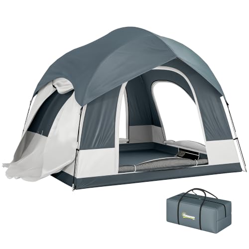 Outsunny Tente de Camping 2-4 Personnes 3 Portes Compatible SUV Bleu Foncé
