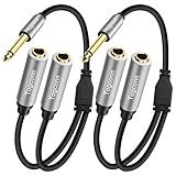 Togconn 2-Pack 1/4 inch TS Mono Splitter Y Adapter, 6.35mm Mono Male to Dual 6.35 mm TS Mono Female Jack, Quarter inch Audio Speaker Splitter Converter Cable 1 Feet, Gold Plated Connectors