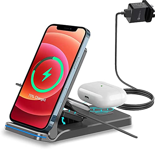 Wireless Charging Station, 3 in 1 Foldable Wireless Charger Stand, Wireless Charging Stand for iPhone 13/12/12 Pro//11/XS/X/8P, Airpods 2/pro, Apple Watch(not include adapter)