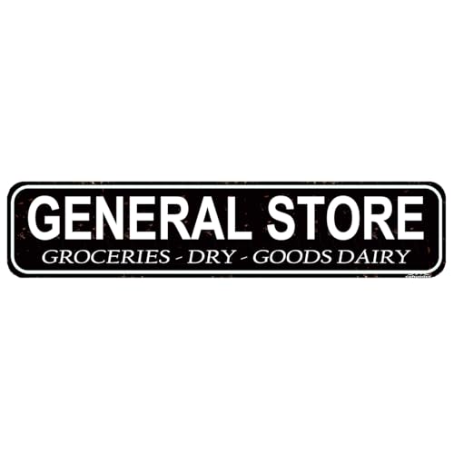 General Store Metal Sign - Rustic Groceries & Dry Goods Wall Decor - 16x4 Inch Retro Country Market Sign for Home, Cafe or Patio