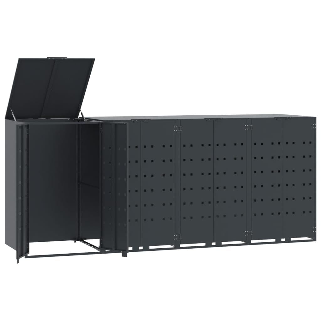 Mülltonnenbox 4er Tonnen, Kapazität bis 240L, Aus witterungsbeständig pulverbeschichtetem Stahl mit Automatikdecke, Tonnenhaus, Garten Müllbox,Anthrazit,4 * 240 L
