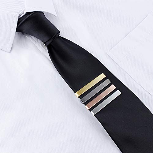 Image of HAWSON 2 inch Tie Clips for Men-Skinny Tie Bar Personalized Letter Tie Clip Set for Wedding Anniversary Business and Best Gift for Him