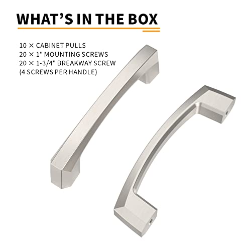 Image of 10 Pack 3 Inch Brushed Satin Nickel Cabinet Pulls Kitchen Cabinet Handles Kitchen Handles for Cabinets Cupboard Handles Satin Nickel Drawer Pulls Cabinet Hardware