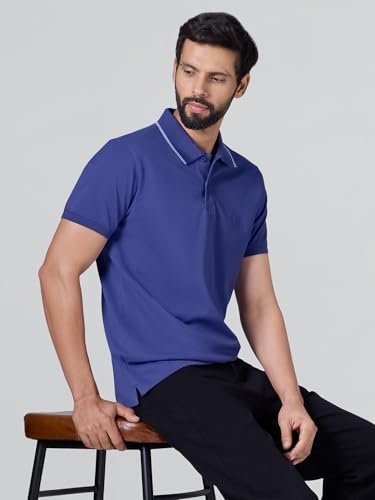 Image of XYXX Men's Apex Mercerized Cotton Striped Collar Pique Polo T-Shirt