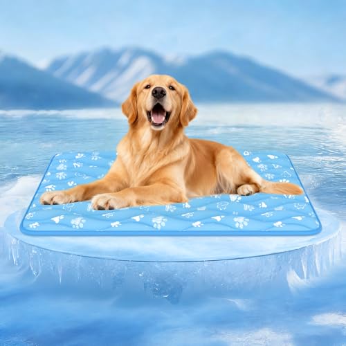 Rywell 犬 ひんやりマット 【Arc-chill冷感技術×高通気】大型犬用 ペット用冷却マット 冷感マット 夏用 接触冷感 クールマット 床敷き 介護マット 熱中症対策 速乾 洗える 滑り止め 防臭 110×80cm ブルー（Amazon）