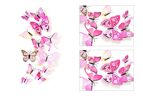 Weiqiao® - Calamita da frigo in plastica a forma di farfalle 3D, decorazione adesiva per lavagna frigorifero matrimonio, 12 pezzi (rosa)