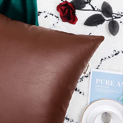 Brawarm Faux Leather Throw Pillow Covers 12 X 20 Inches - Brown Leather Lumbar Pilow Covers Pack Of 2, Solid Dyed Leather Pillowcases For Couch Bed Sofa Garden Home Decorative #TOP4